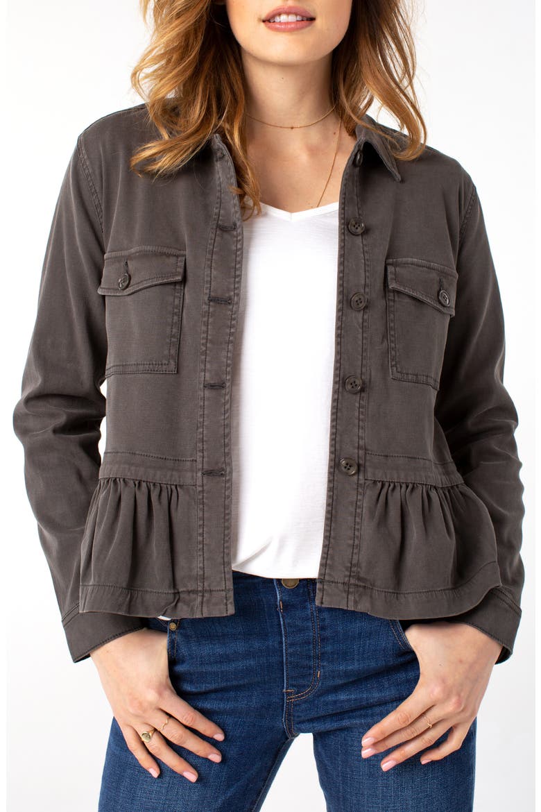 Peplum Cargo Jacket, Main, color, DARK EMERALD