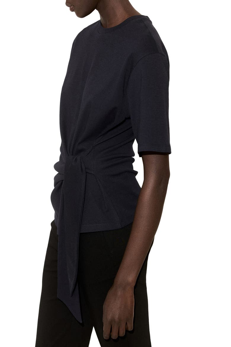 Side Tie Stretch Cotton T-Shirt, Alternate, color, NAVY