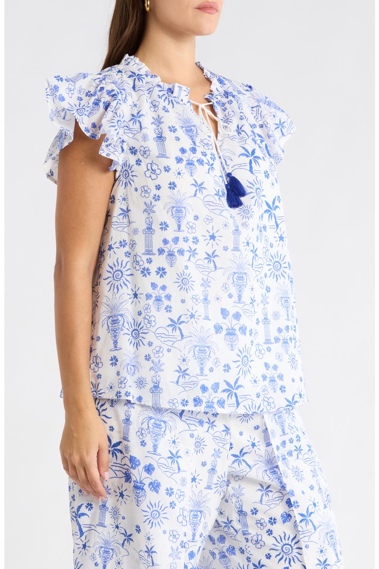 Azul Tropics Deniza Split Neck Top, Alternate, color, BLUES WHITE