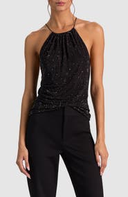ALICE + OLIVIA Zumi Embellished Halter Top
