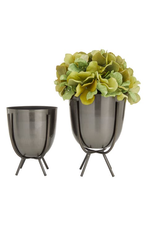 Gray Metal Small Planter with Removable Stand - Set of 2