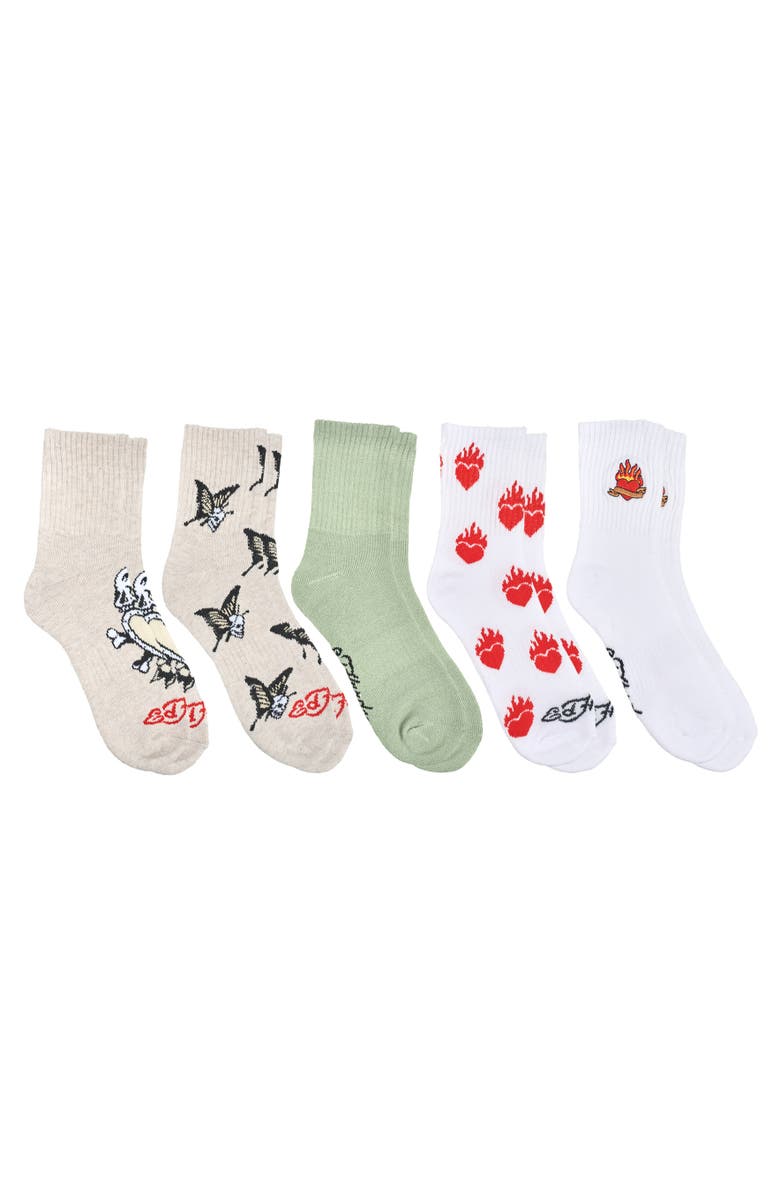 Ed Hardy Fashion full cushion Mid Crew Sock 5-Pack, Alternate, color, White Multi