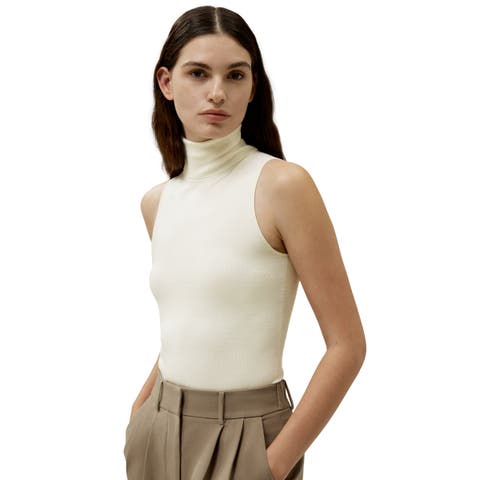 Women's Minimalist Sleeveless Turtleneck Silk-nylon Top