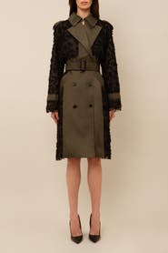 Contessa Mills Claw Lace-Trimmed Elegant Cinched Trench Coat