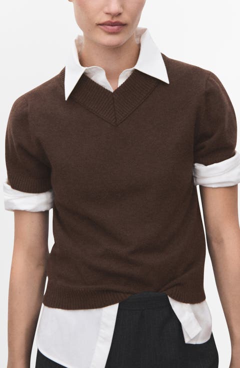 Short Sleeve V-Neck Sweater