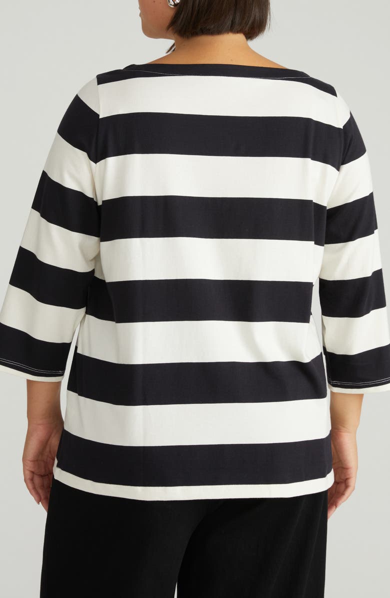 Universal Standard Belle Breton Stripe Top, Alternate, color, Ecru/ Black Rugby Stripe