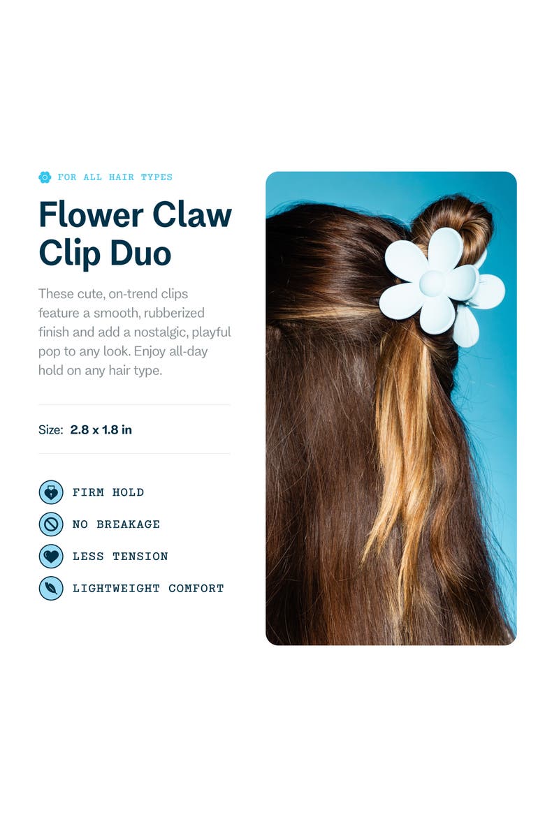 Flower Claw Clip Duo, Alternate, color, Blue