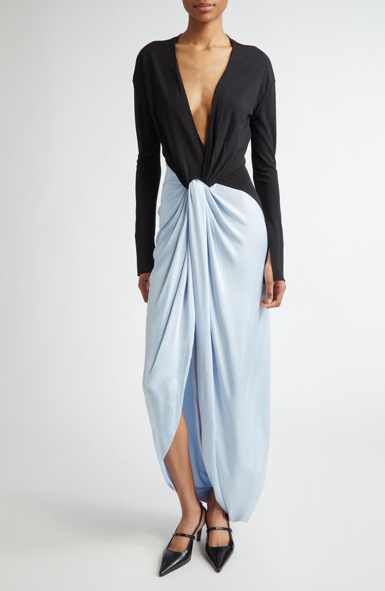 Victoria Beckham Two-Tone Long Sleeve Knot Detail Jersey Gown, Main, color,