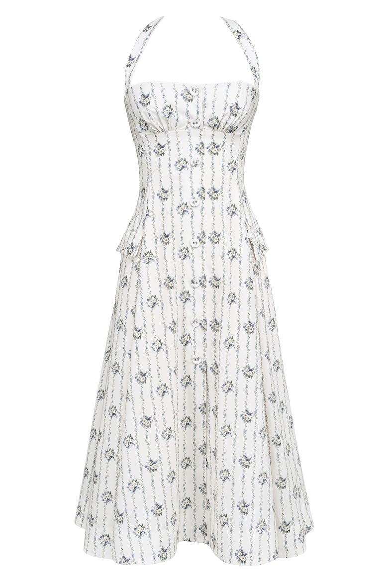 Claudia Halter Midi Dress, Main, color, DAISY STRIPE CREAM