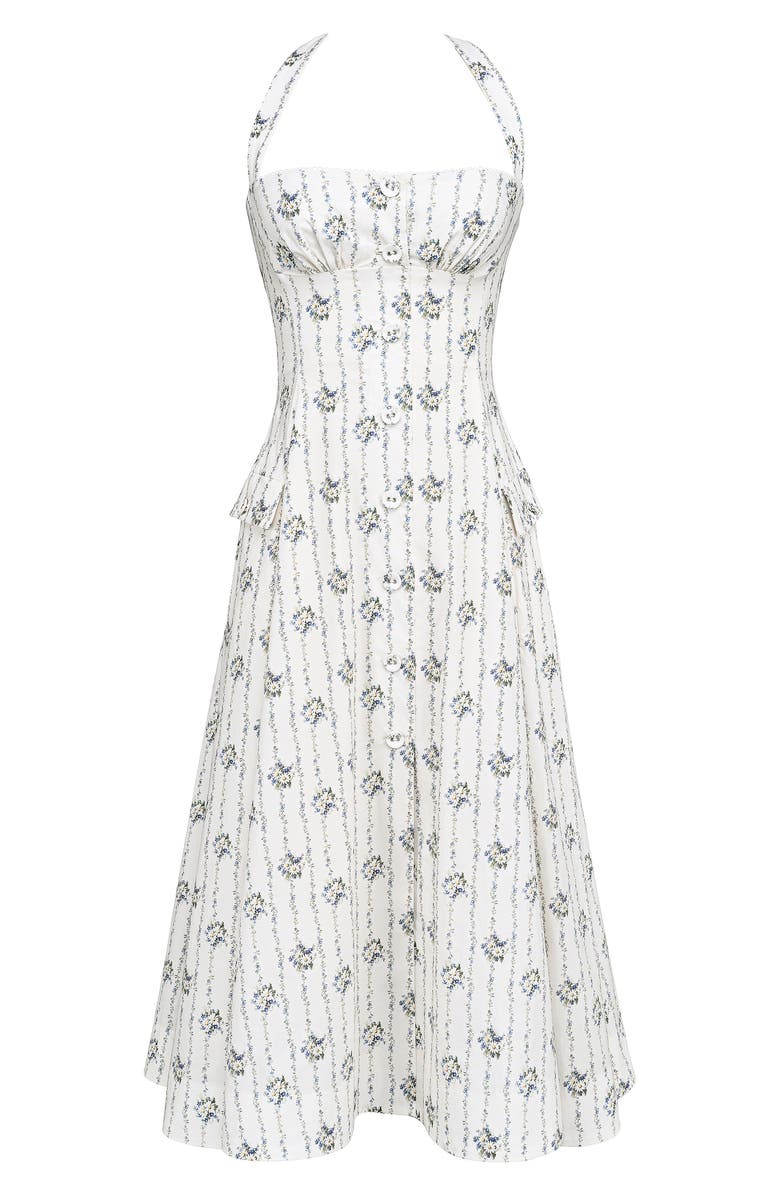 HOUSE OF CB Claudia Halter Midi Dress, Main, color, Daisy Stripe Cream