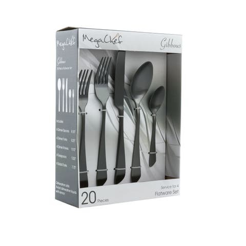 Gibbous 20 Piece Flatware Utensil Set, Stainless Steel Silverware Metal Service for 4