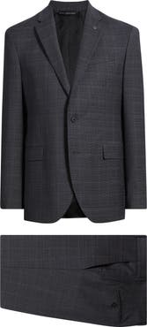 AllSaints Ross Slim Fit Grey Check Slub Cotton & Wool Blend Suit