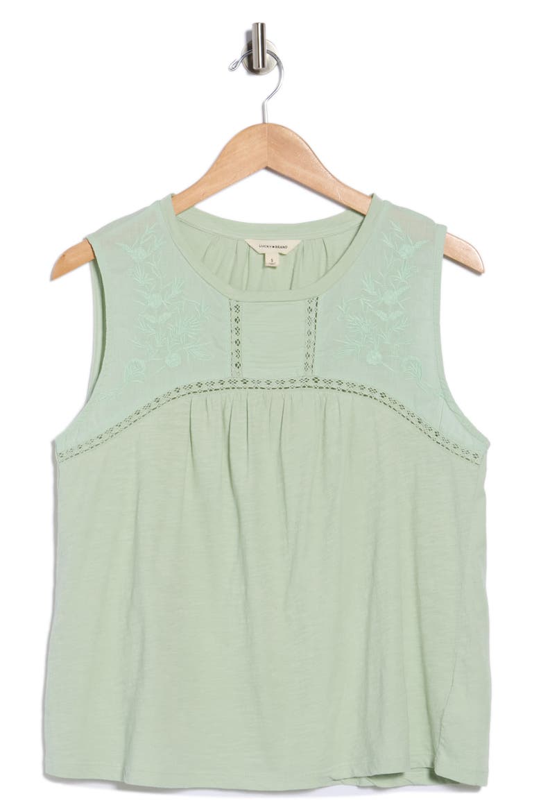 Embroidered Yoke Cotton Tank, Alternate, color, FROSTY GREEN