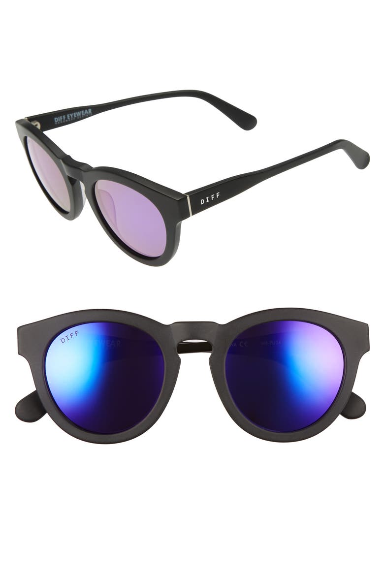 Dime II 48mm Retro Sunglasses, Main, color, MATTE BLACK/ PURPLE