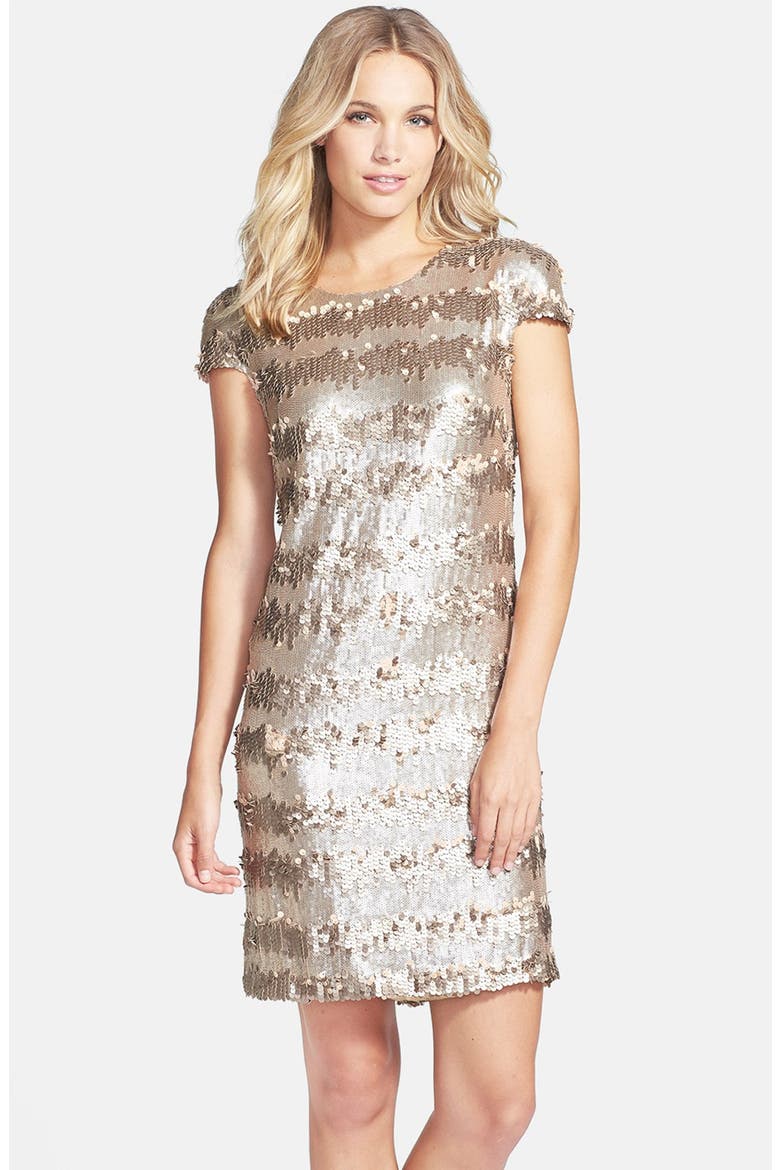 Gold Paillette & Sequin Shift Dress, Main, color, GOLD