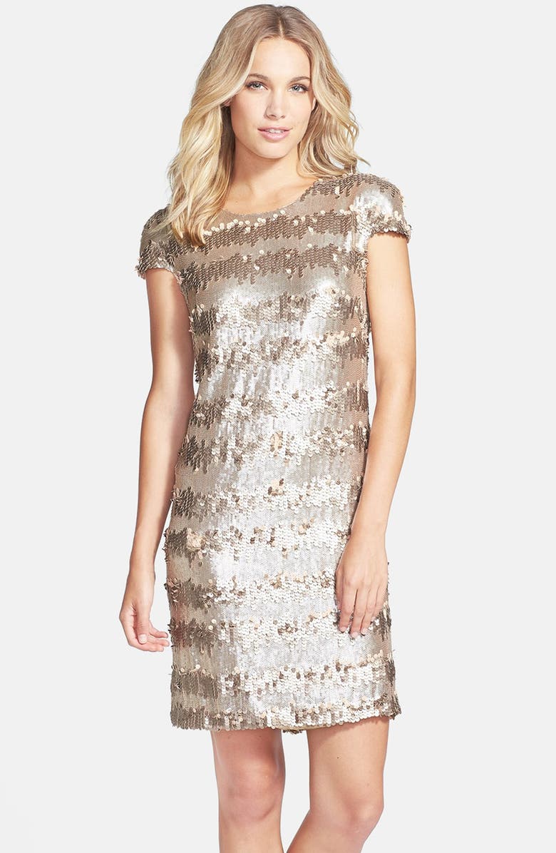 Vera Wang Gold Paillette & Sequin Shift Dress, Main, color, 