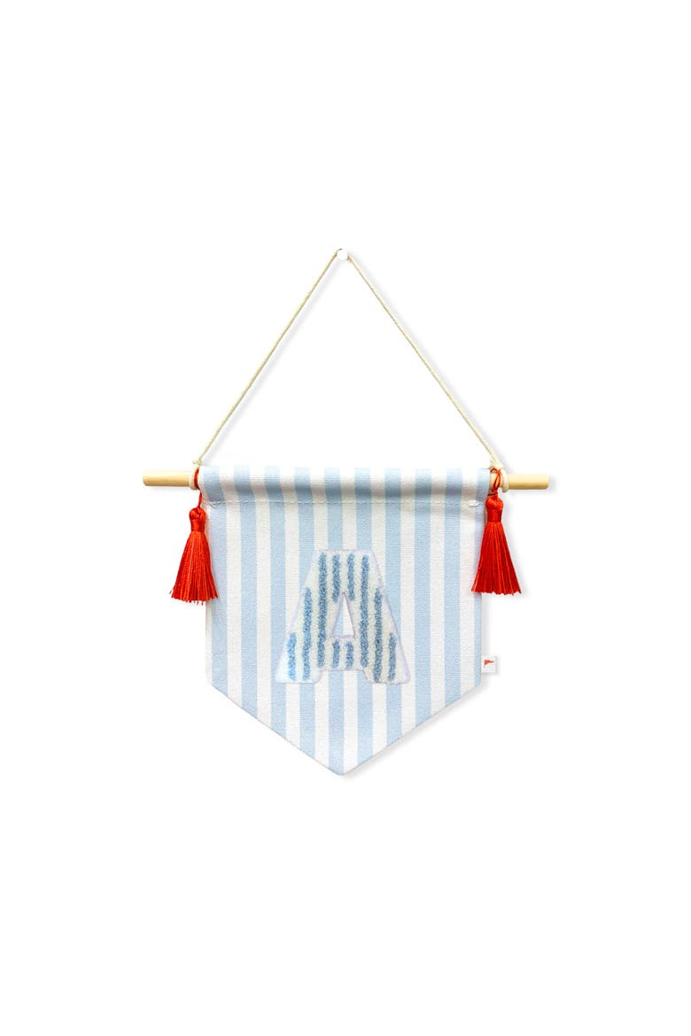 A B C' Blue Striped Create-Your-Own Banner with Red Tassels and Chenille Letter Patch, Main, color, A