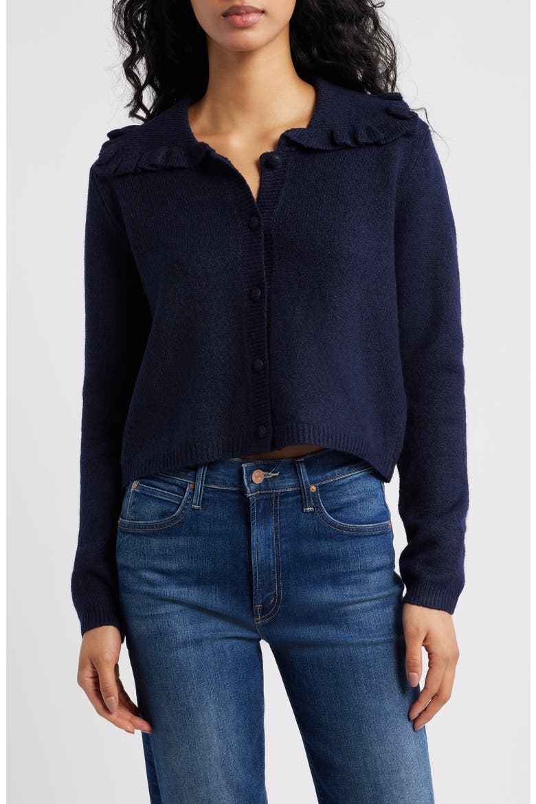 Carmello Frill Collar Cardigan, Main, color, NAVY