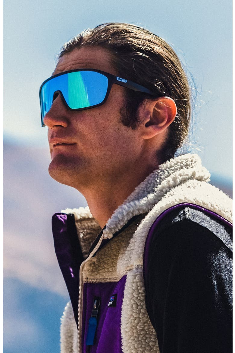 Boomtown 135mm ChromaPop™ Polarized Shield Sunglasses, Alternate, color, MATTE BLACK / CHROMAPOP POLARIZED BLUE MIRROR