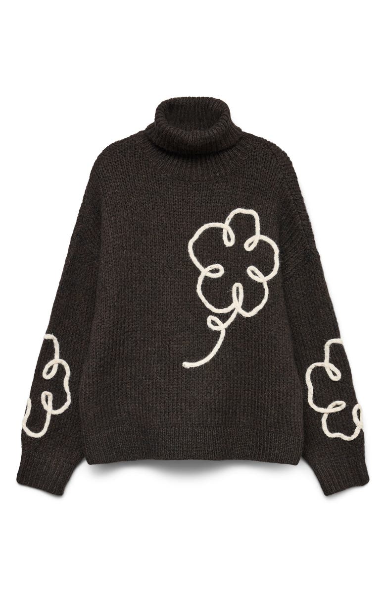 VERO MODA Fatima Floral Turtleneck Graphic Sweater, Alternate, color, Chocolate Torte Deta