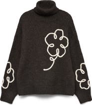 VERO MODA Fatima Floral Turtleneck Graphic Sweater