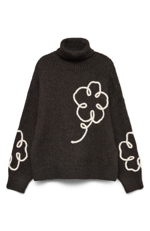 Vero Moda Fatima Floral Turtleneck Graphic Sweater In Black