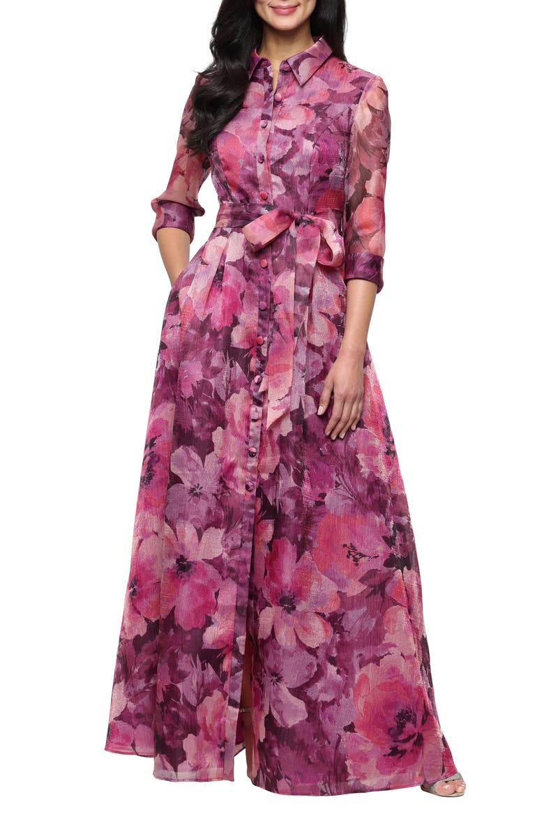 Floral Organza Ballgown, Main, color, DARK MAUVE