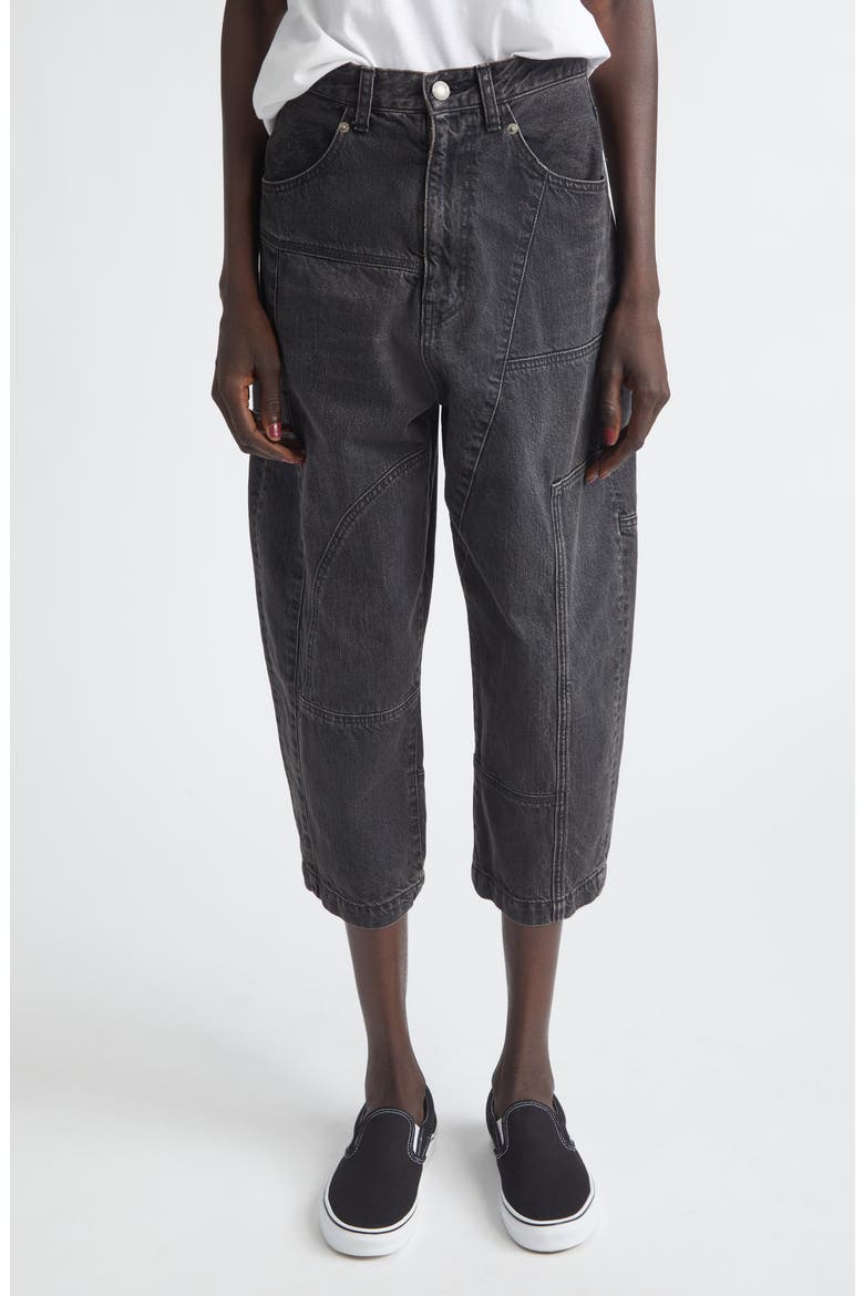 Cotton Denim Barrel Leg Jeans, Main, color, BLACK