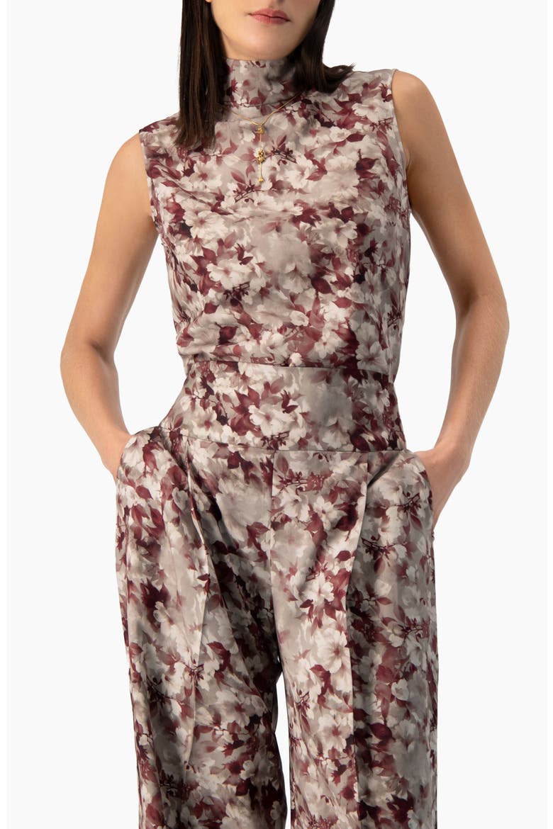 Floral-print High-neck Sleeveless Blouse, Main, color, Grey