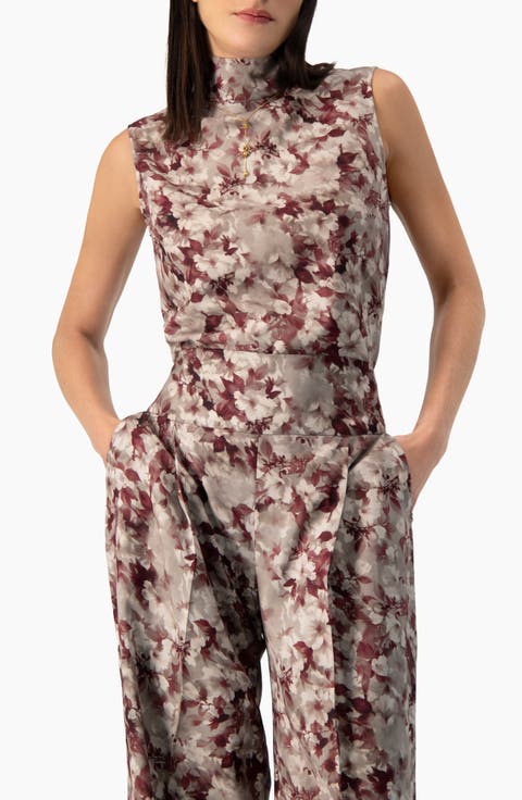 Floral-print High-neck Sleeveless Blouse