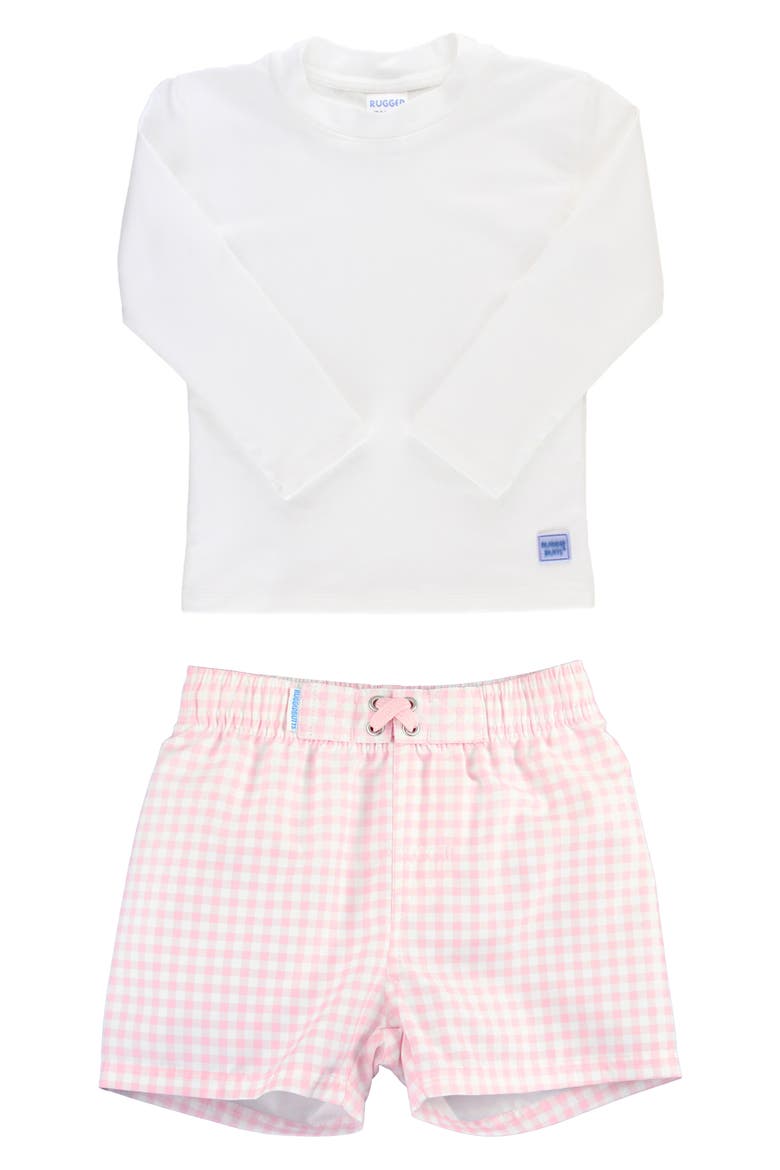 Long Sleeve Two-Piece Rashguard Swimsuit, Main, color, PINK GINGHAM