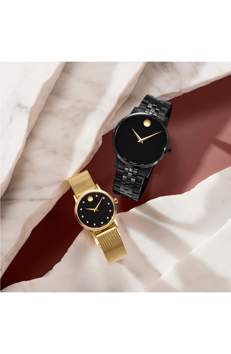 Movado Museum Diamond Classic Bracelet Watch, 40mm, Alternate, color, Black