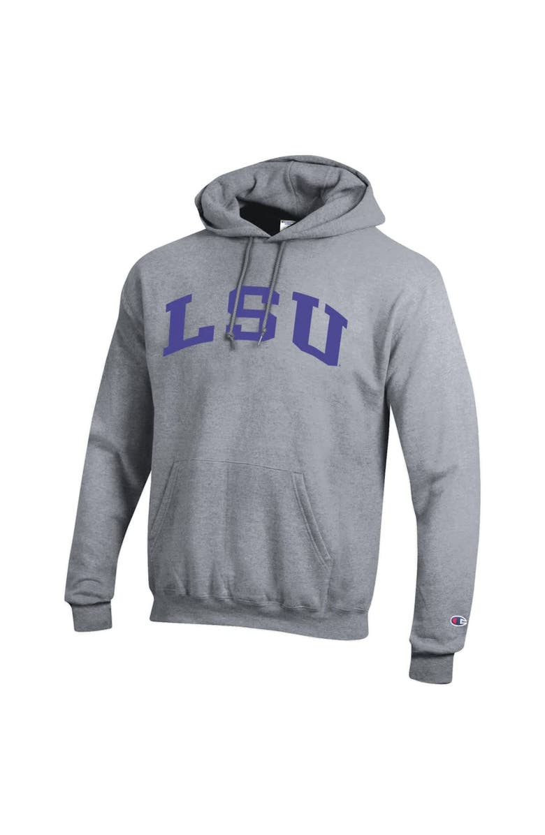 Champion Men's Champion  Heather Gray LSU Tigers Basic Arch Fleece Pullover Hoodie, Alternate, color, Heather Gray
