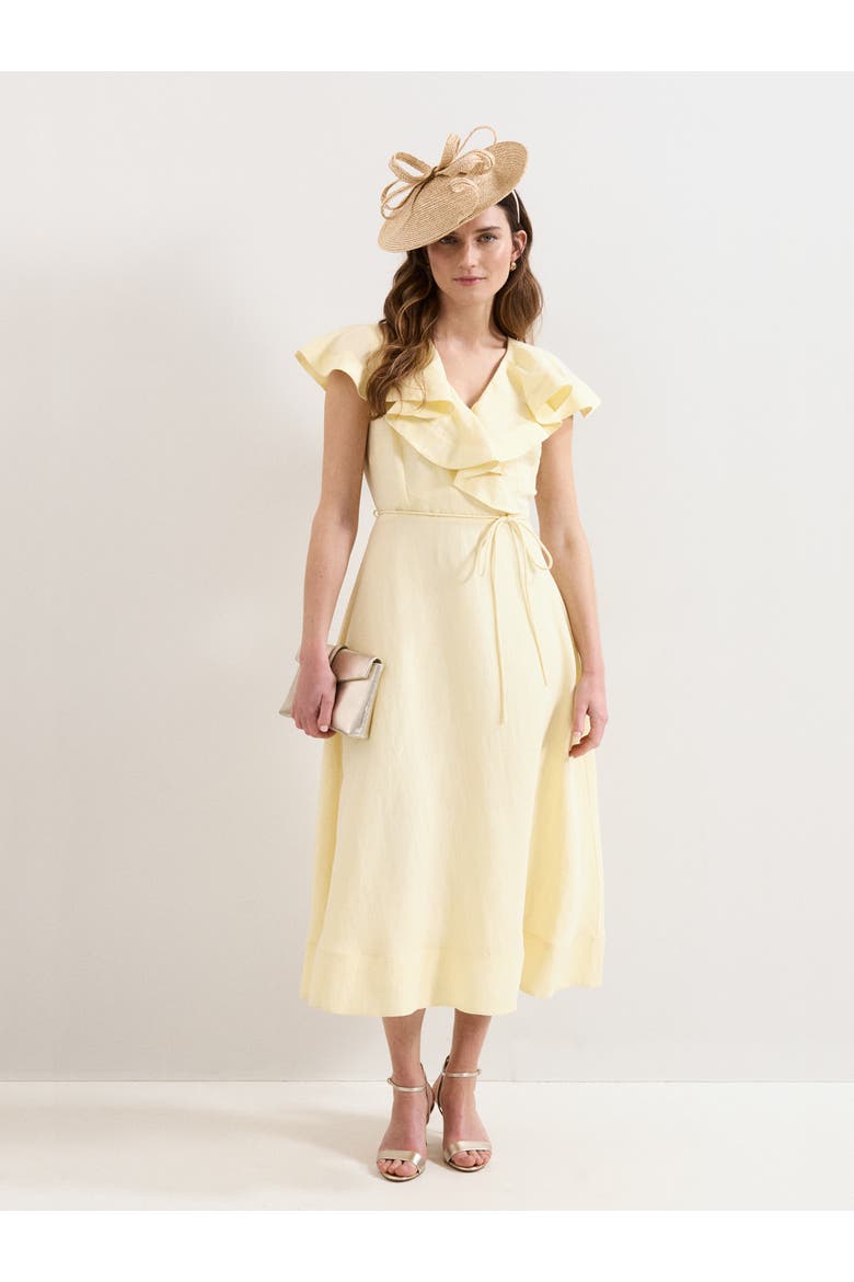 Matilda Ruffle Linen Midi Dress, Alternate, color, Pale Yellow