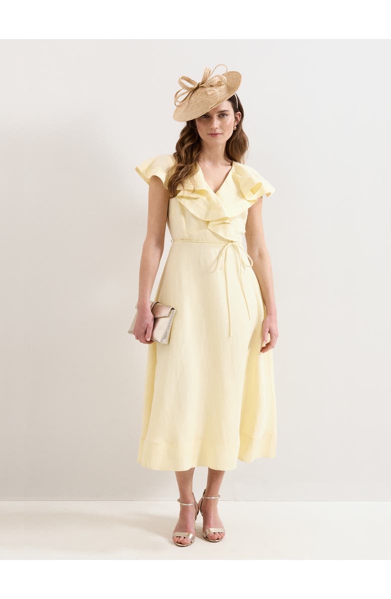 Phase Eight Matilda Ruffle Linen Midi Dress, Alternate, color, Pale Yellow