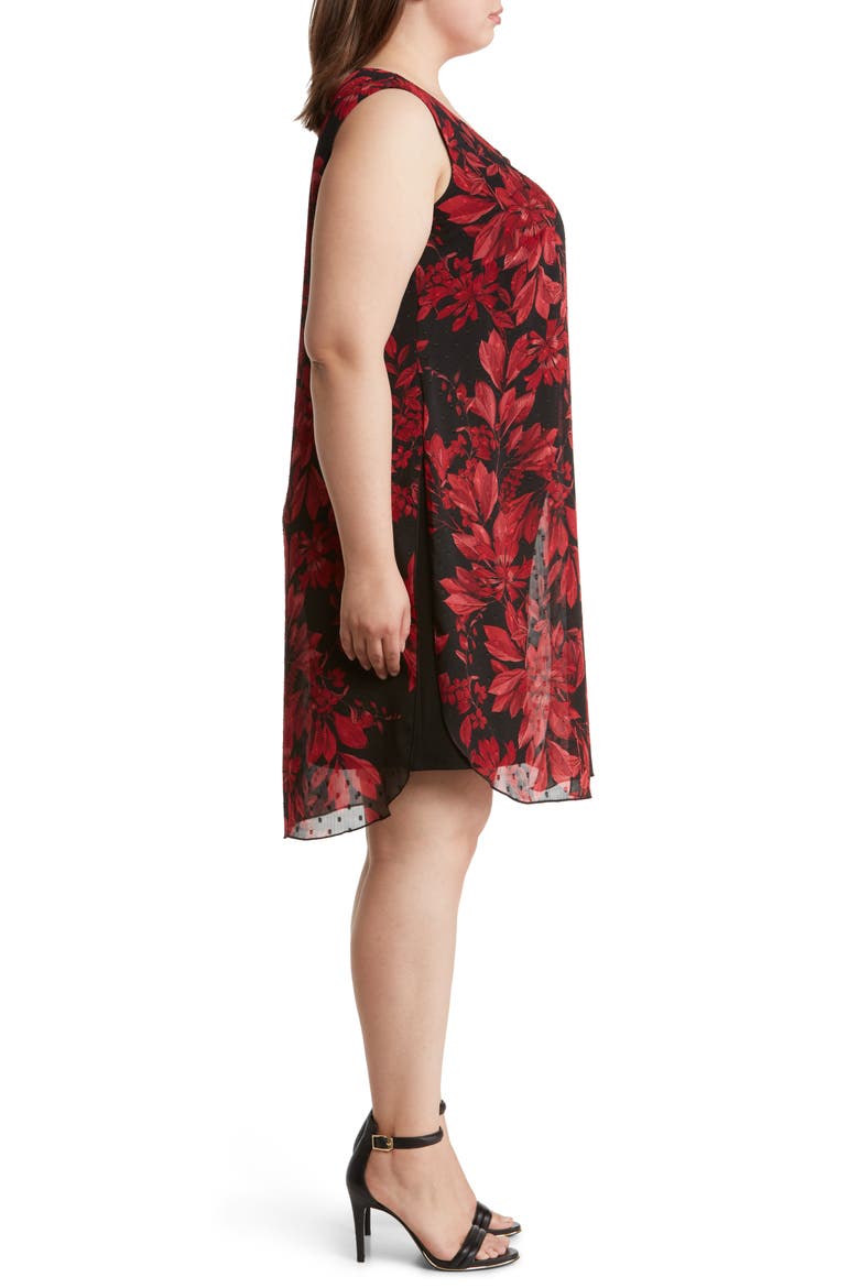 Floral Chiffon Overlay Cape Dress, Alternate, color, RED
