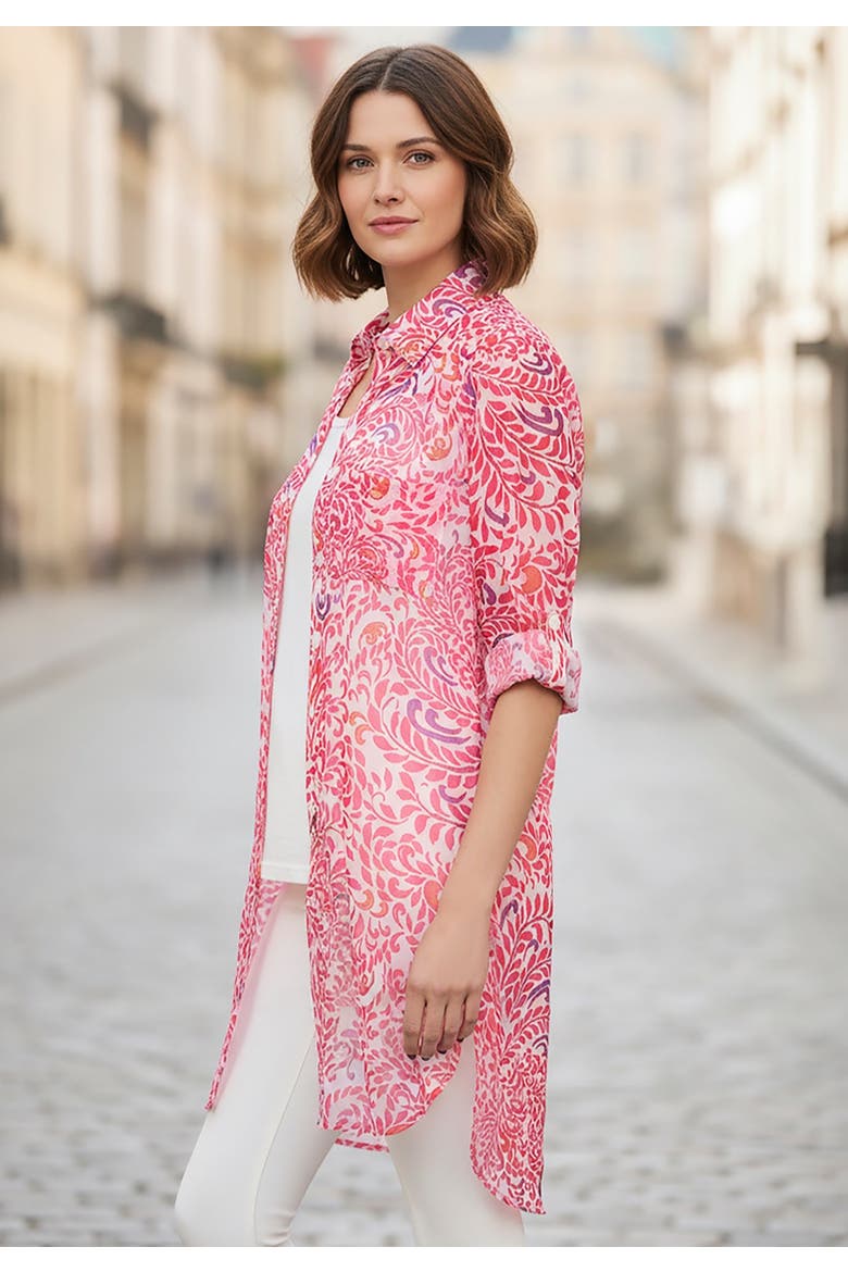 Sheer Georgette Mega Tunic, Alternate, color, PINK BURST PAINTED SCROLL