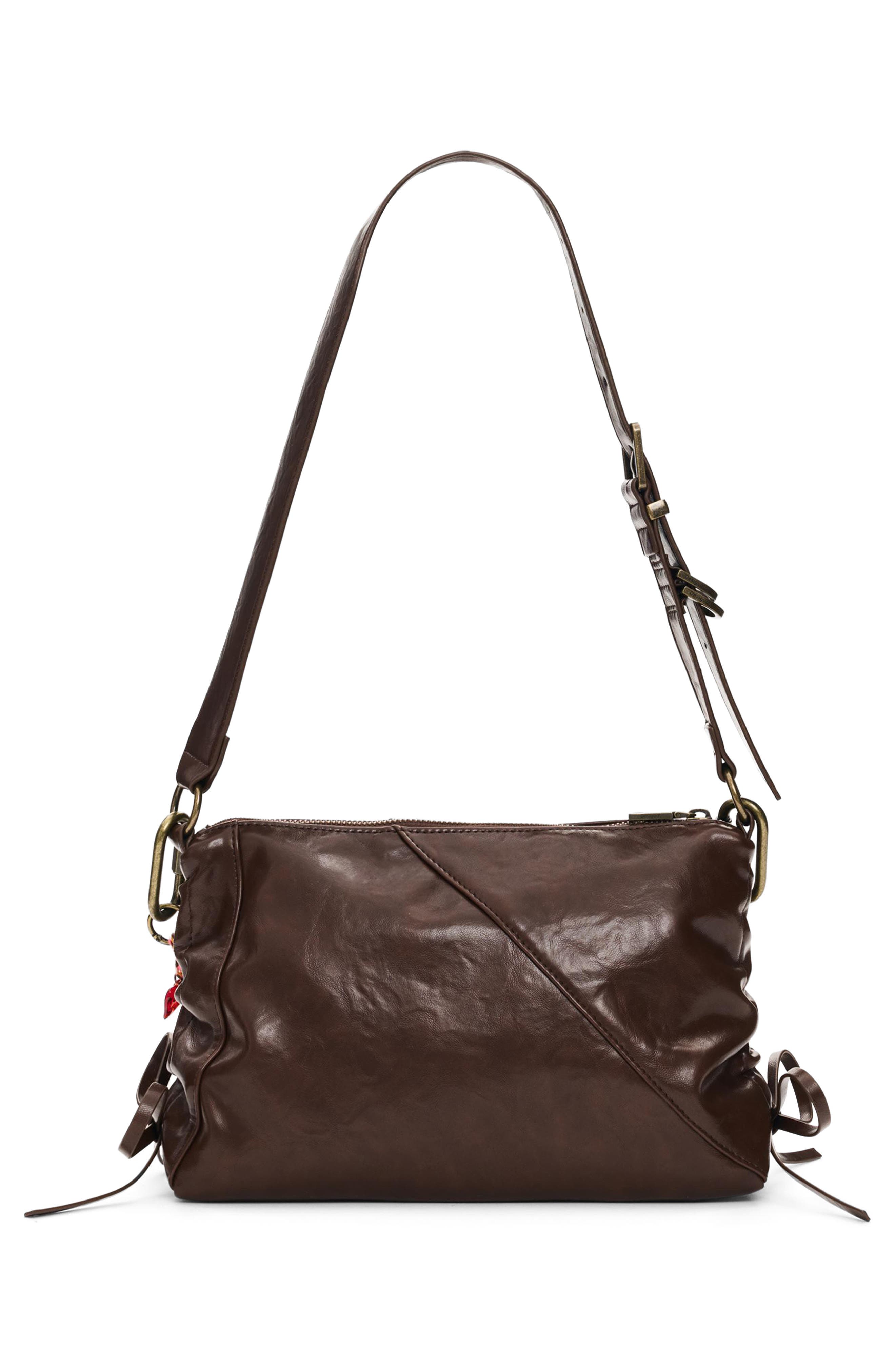 Medium Charm Strap Faux Leather Crossbody Bag, Alternate, color, DARK BROWN