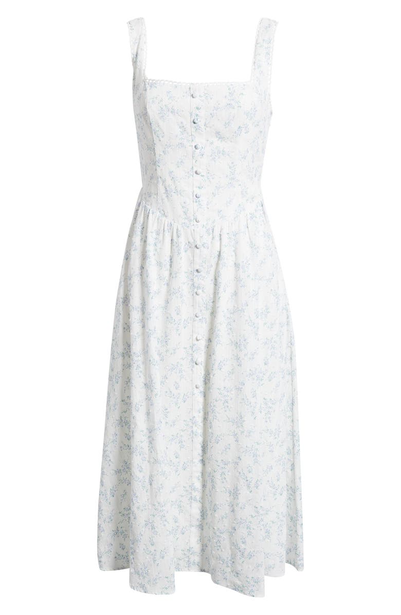 Lulus Becca Ditsy Floral Swiss Dot A-Line Midi Dress, Alternate, color, Mint/ Blue Multi