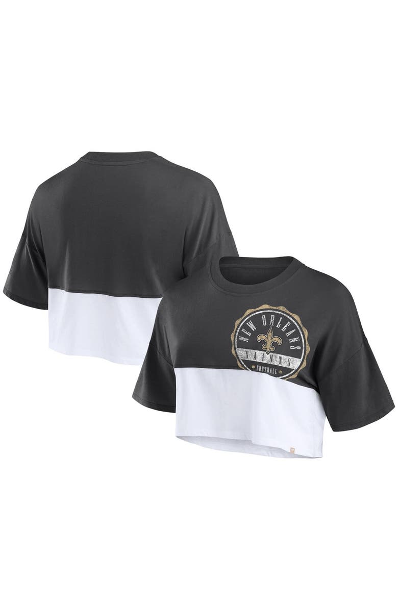 FANATICS Women's Fanatics Branded Black/White New Orleans Saints Boxy Color Split Cropped T-Shirt, Alternate, color, Black