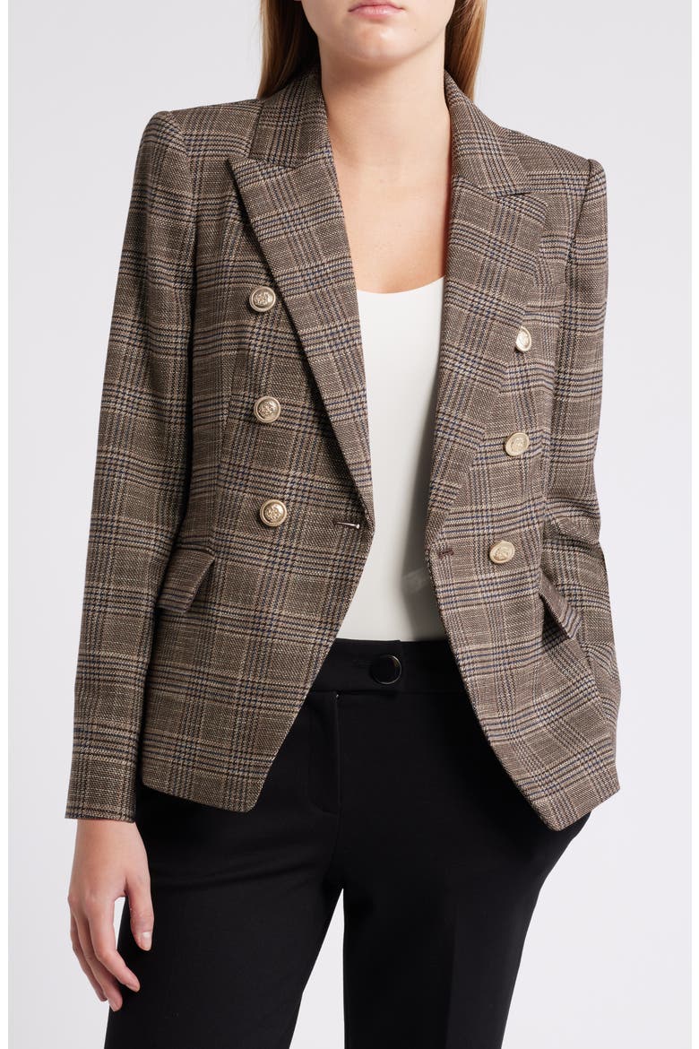 Plaid Double Breasted Blazer, Main, color, ESPRESSO IVORY