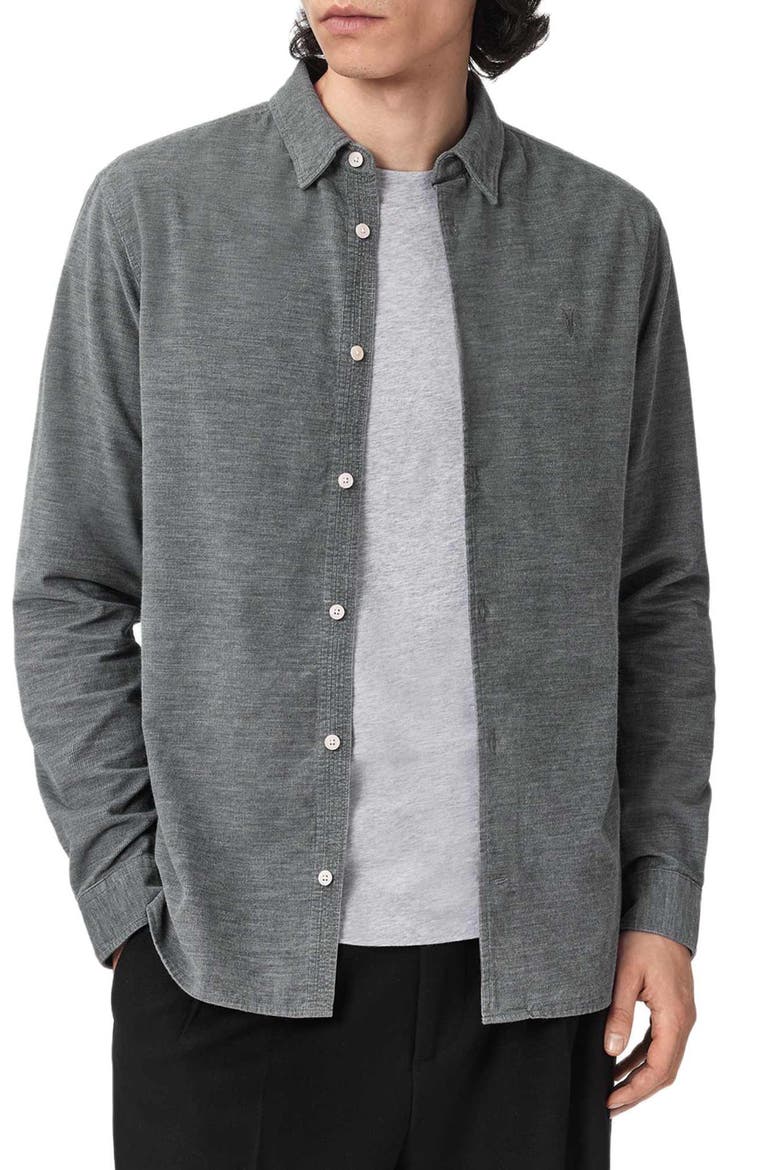 Lorella Rib Cotton Button-Up Shirt, Main, color, LIGHT GREY