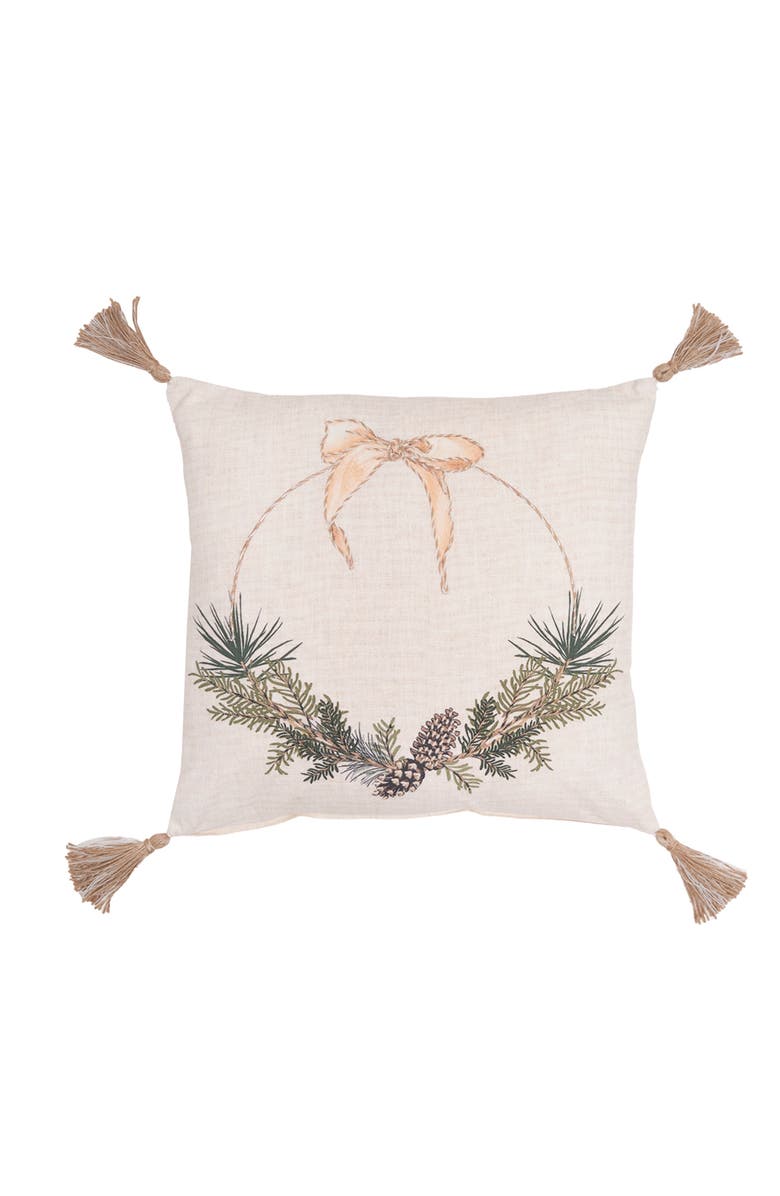 C&F Home Pinecone Wreath Throw Pillow, 18" x 18", Main, color, Beige