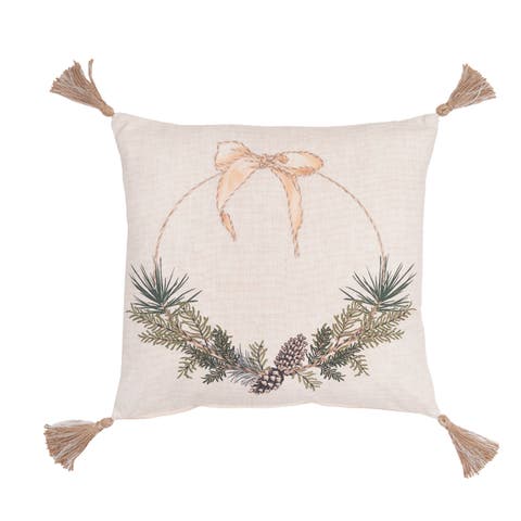 Pinecone Wreath Beige Christmas Cotton Blend Accent Throw Pillow 18" x 18"