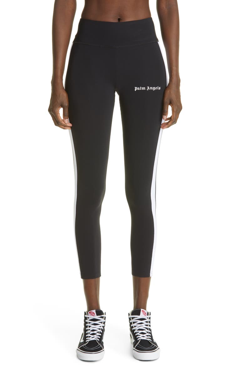 Logo Stripe Leggings, Main, color, BLACK WHITE