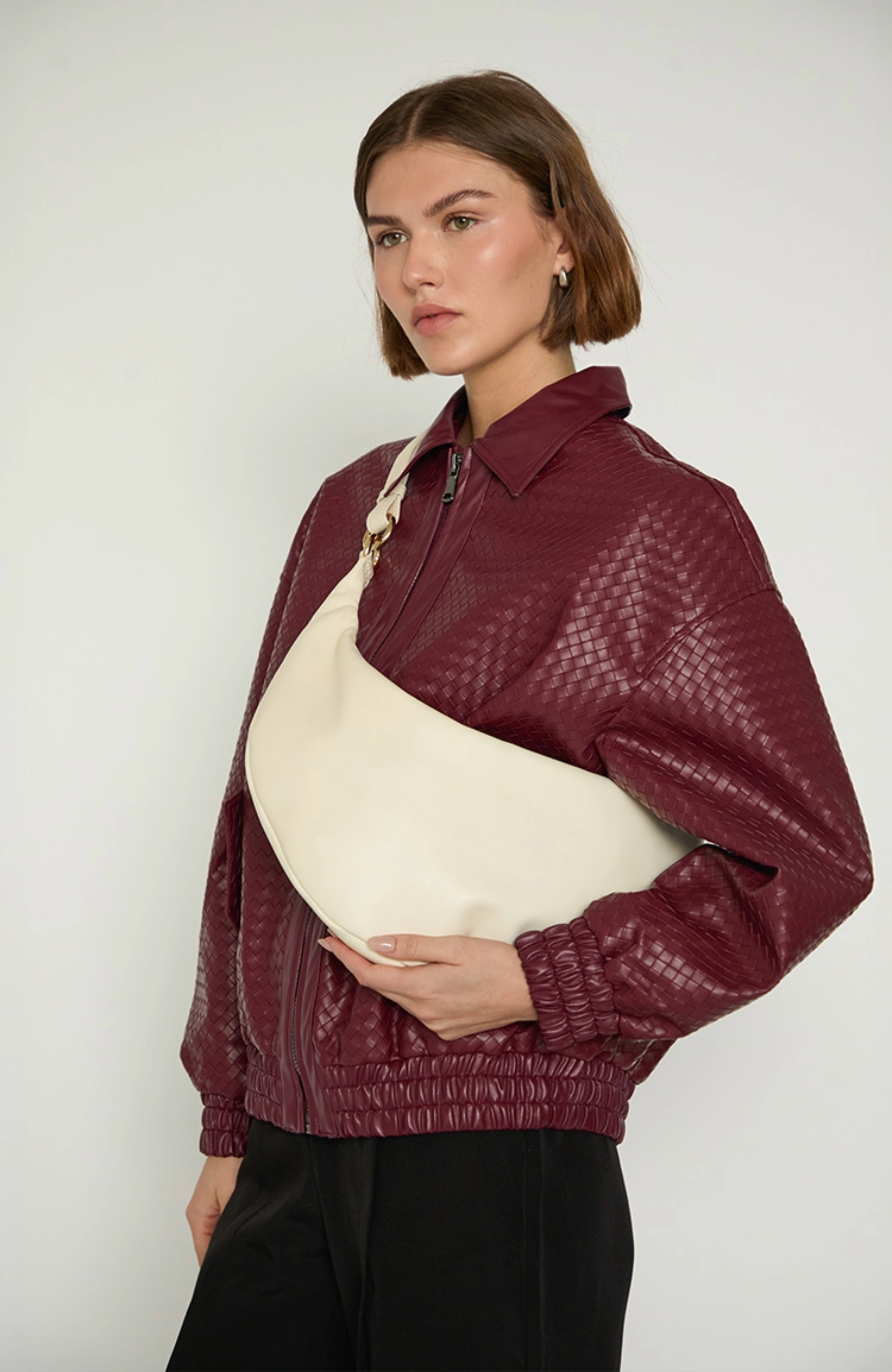 HYER GOODS Leather Convertible Hobo Crescent Ring Bag, Alternate, color, Off-White