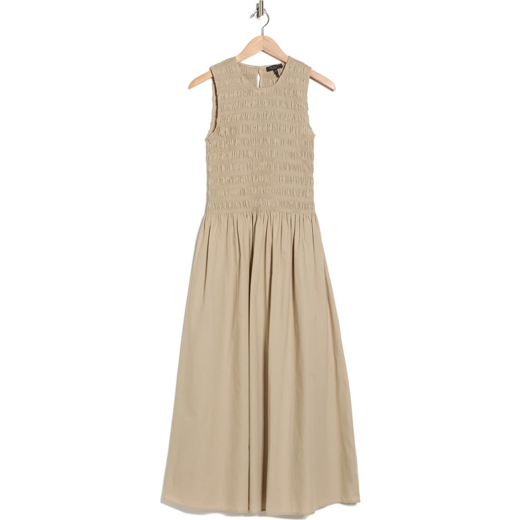 Rag & Bone Lane Sleeveless Smocked Cotton Maxi Dress In Brown