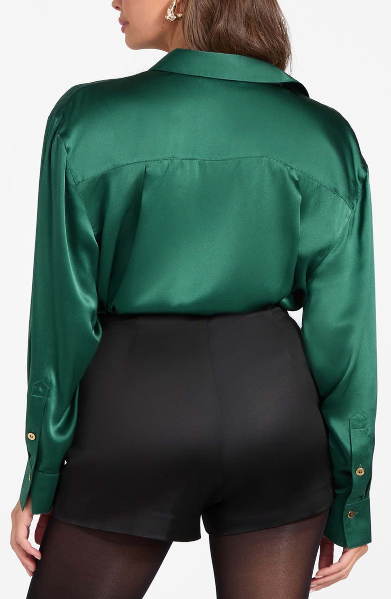 Marciano Elisa Silk Button-Up Shirt, Alternate, color, Dark Green
