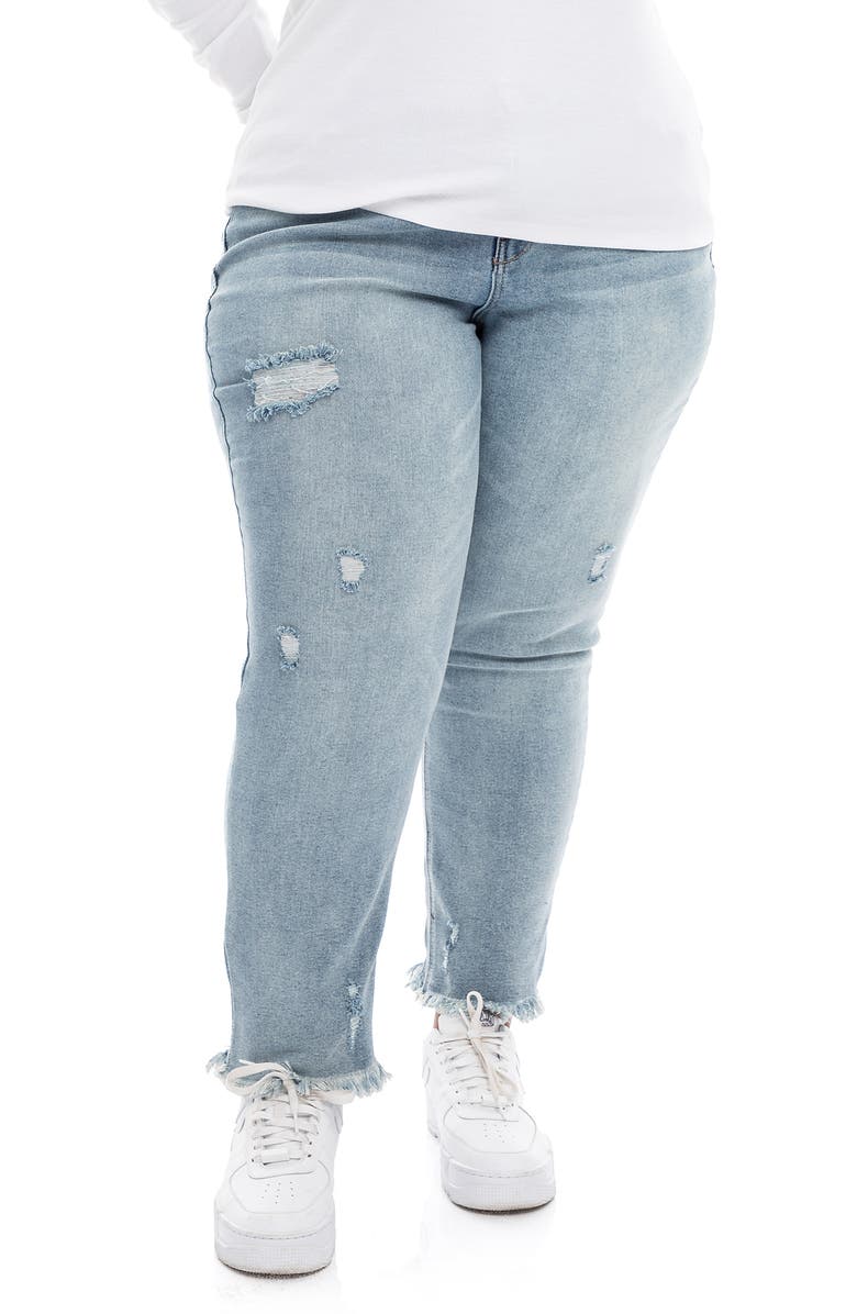 1822 Denim Distressed Fray Hem Slim Girlfriend Jeans, Main, color,
