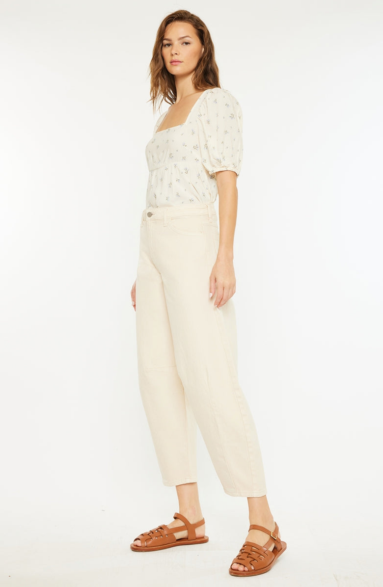 KanCan Addison High Rise Horseshoe Cropped Jeans, Alternate, color, Ivory